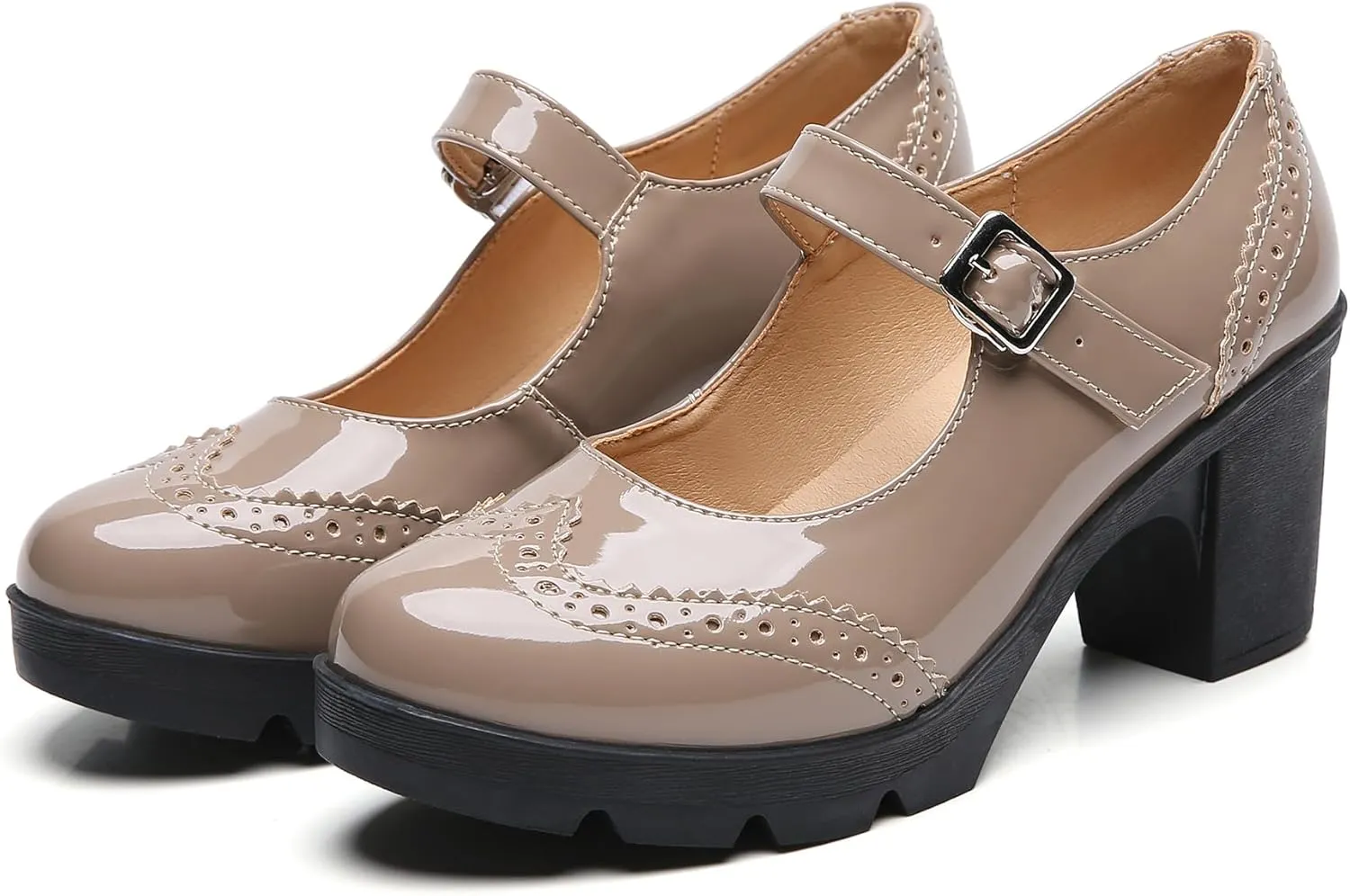 DADAWEN Women's Chunky Low Block Heels Mary Jane Closed Toe Work Pumps Comfortable Round Toe Oxfords Dress Wedding Shoes