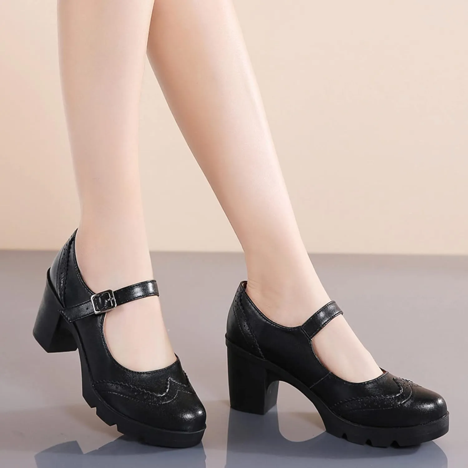 DADAWEN Women's Chunky Low Block Heels Mary Jane Closed Toe Work Pumps Comfortable Round Toe Oxfords Dress Wedding Shoes