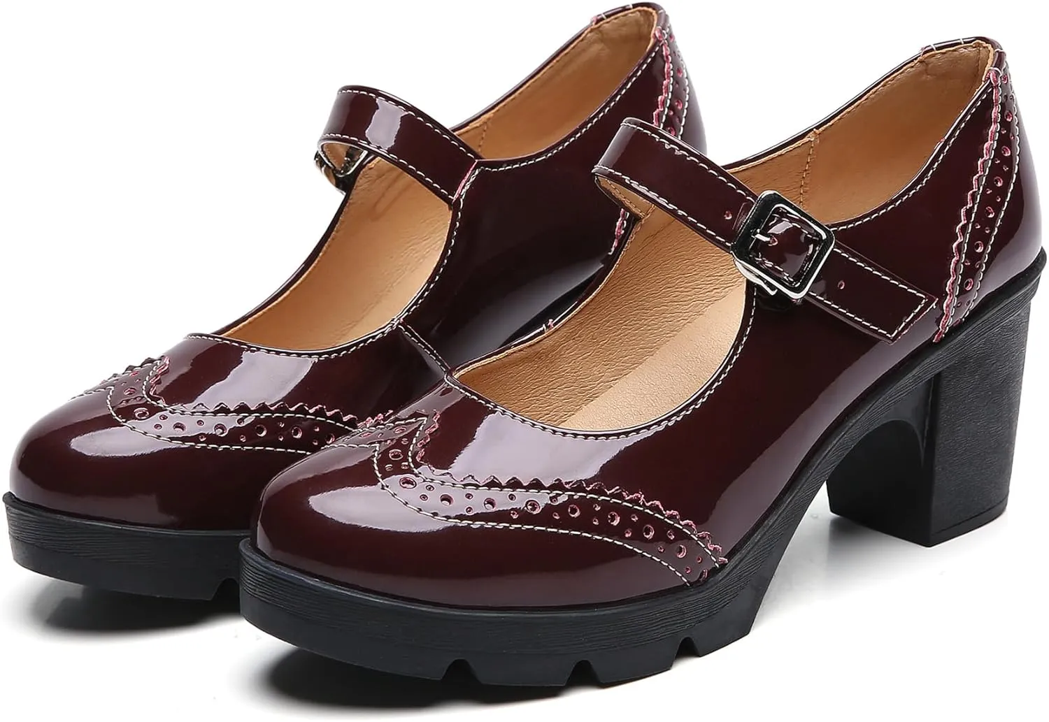 DADAWEN Women's Chunky Low Block Heels Mary Jane Closed Toe Work Pumps Comfortable Round Toe Oxfords Dress Wedding Shoes
