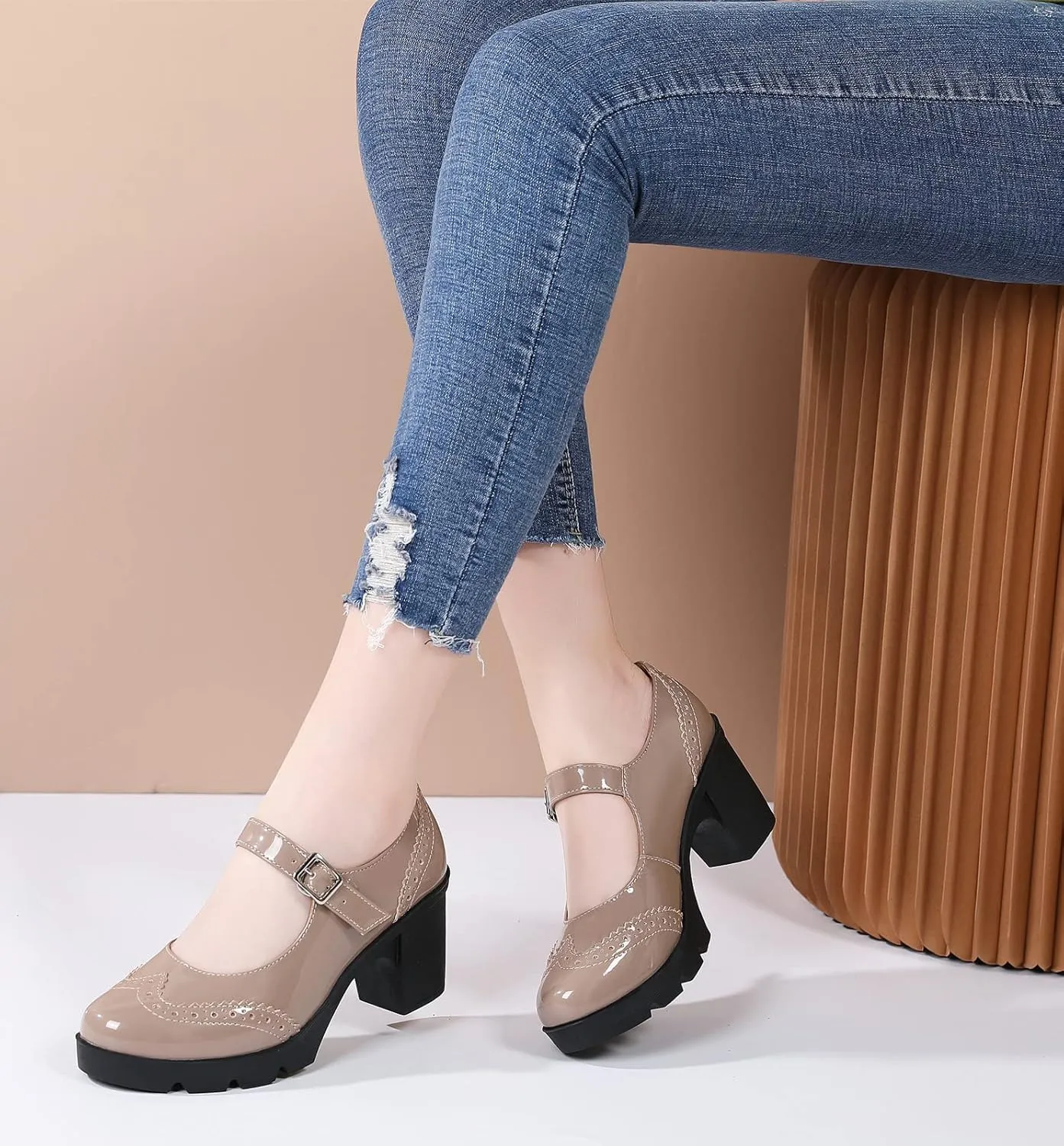 DADAWEN Women's Chunky Low Block Heels Mary Jane Closed Toe Work Pumps Comfortable Round Toe Oxfords Dress Wedding Shoes