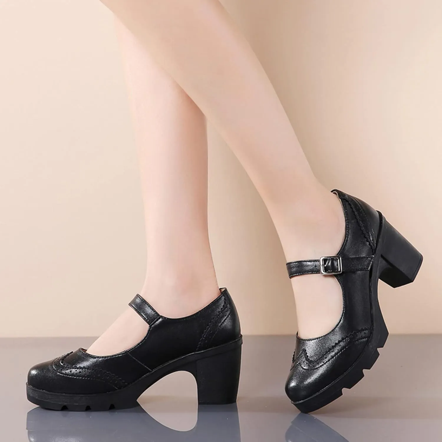 DADAWEN Women's Chunky Low Block Heels Mary Jane Closed Toe Work Pumps Comfortable Round Toe Oxfords Dress Wedding Shoes