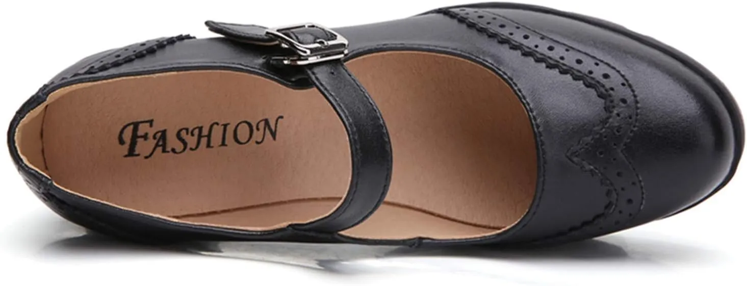 DADAWEN Women's Chunky Low Block Heels Mary Jane Closed Toe Work Pumps Comfortable Round Toe Oxfords Dress Wedding Shoes