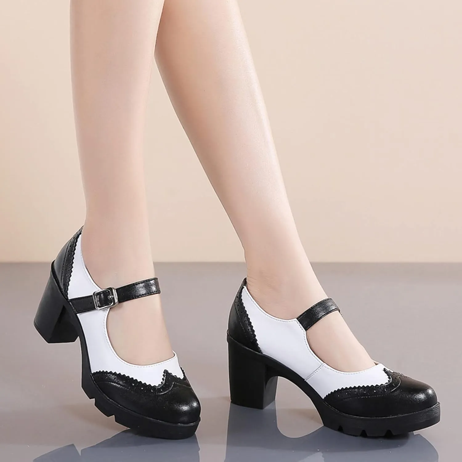 DADAWEN Women's Chunky Low Block Heels Mary Jane Closed Toe Work Pumps Comfortable Round Toe Oxfords Dress Wedding Shoes