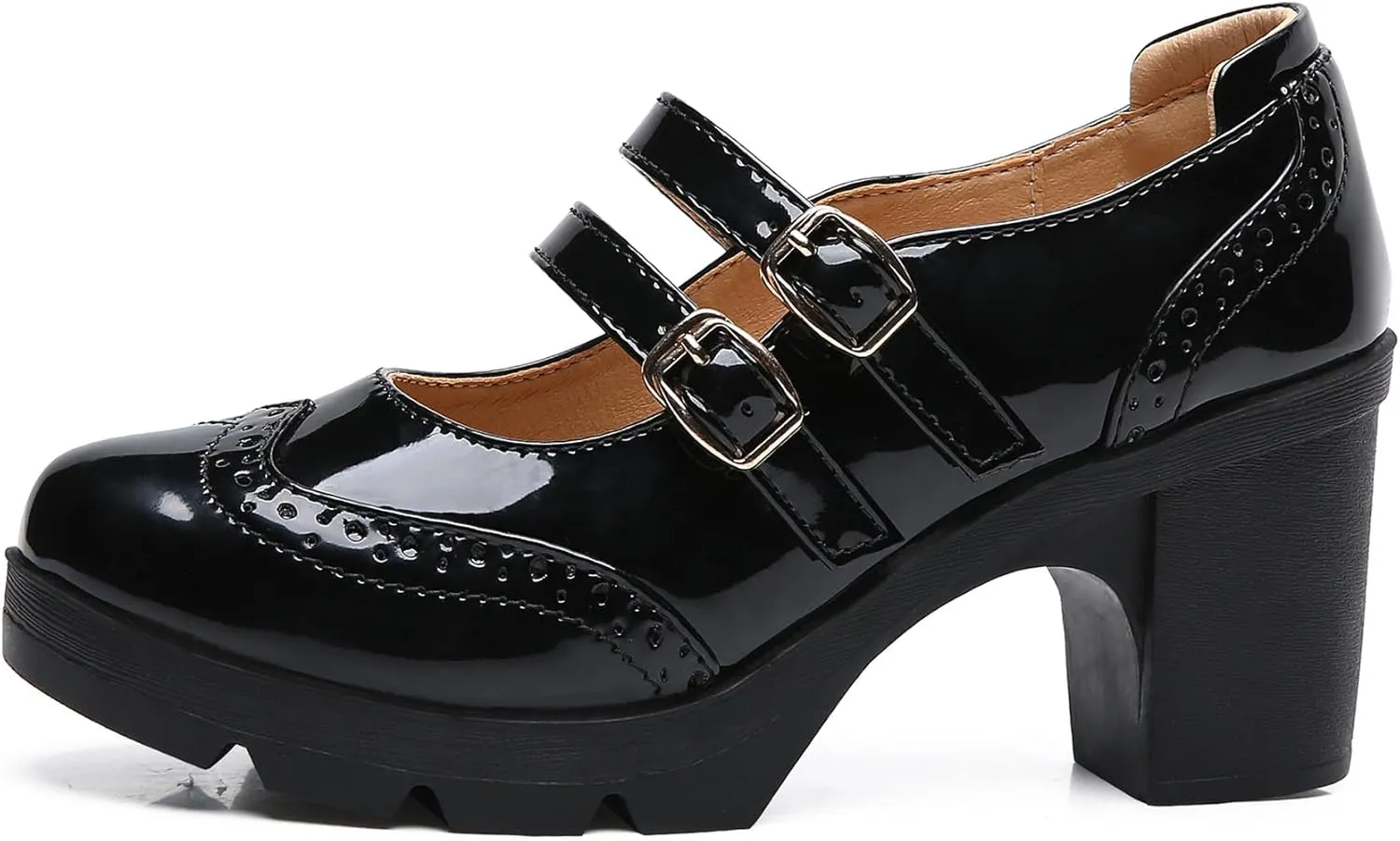 DADAWEN Women's Chunky Low Block Heels Mary Jane Closed Toe Work Pumps Comfortable Round Toe Oxfords Dress Wedding Shoes