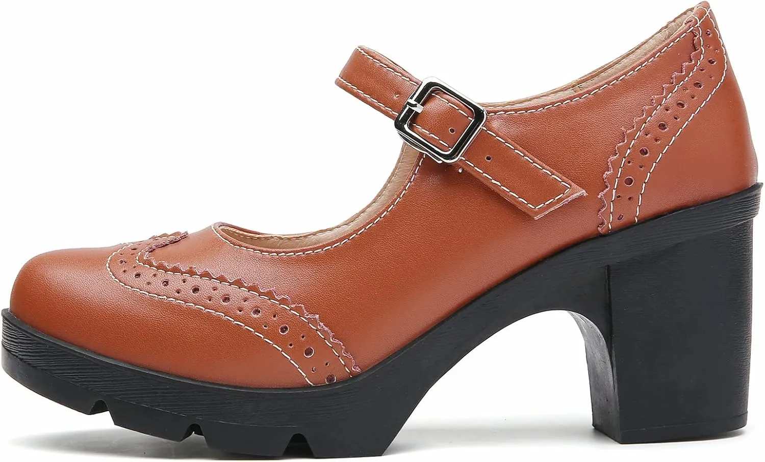 DADAWEN Women's Chunky Low Block Heels Mary Jane Closed Toe Work Pumps Comfortable Round Toe Oxfords Dress Wedding Shoes