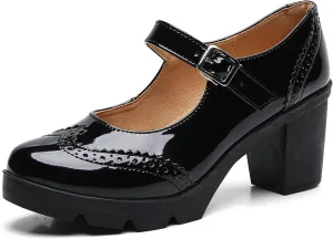 DADAWEN Women's Chunky Low Block Heels Mary Jane Closed Toe Work Pumps Comfortable Round Toe Oxfords Dress Wedding Shoes
