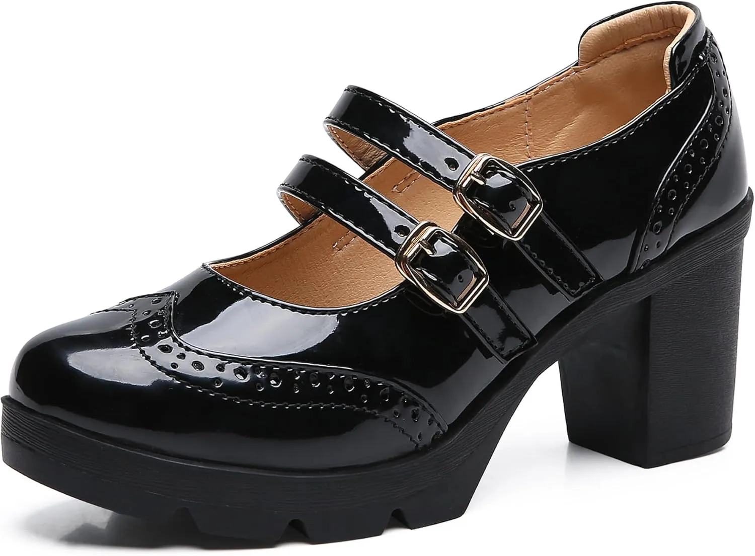 DADAWEN Women's Chunky Low Block Heels Mary Jane Closed Toe Work Pumps Comfortable Round Toe Oxfords Dress Wedding Shoes