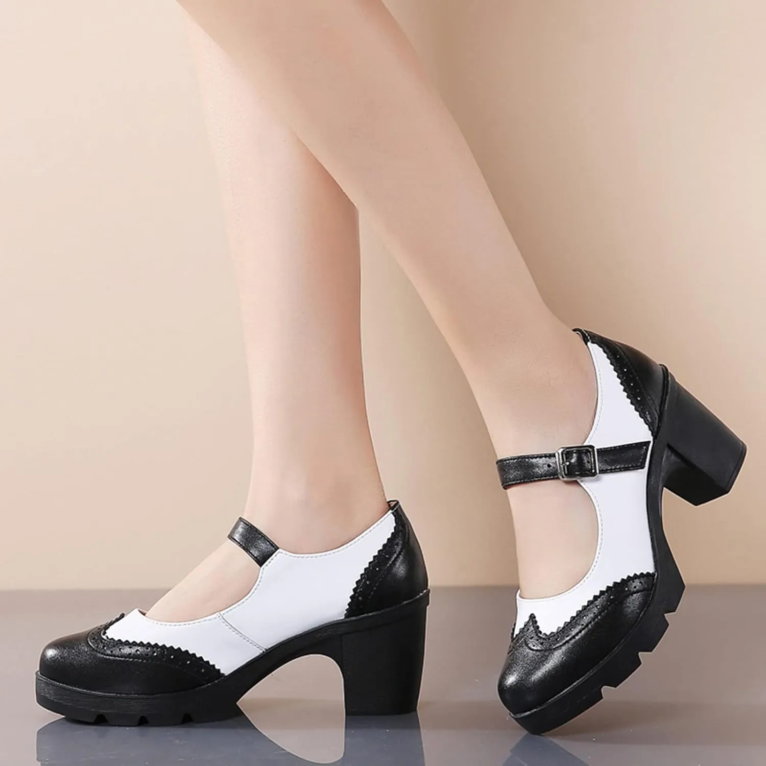 DADAWEN Women's Chunky Low Block Heels Mary Jane Closed Toe Work Pumps Comfortable Round Toe Oxfords Dress Wedding Shoes