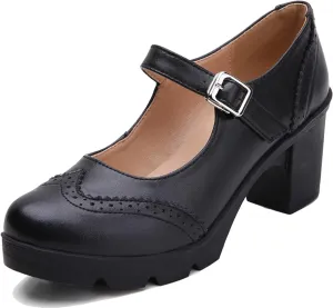 DADAWEN Women's Chunky Low Block Heels Mary Jane Closed Toe Work Pumps Comfortable Round Toe Oxfords Dress Wedding Shoes