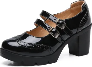 DADAWEN Women's Chunky Low Block Heels Mary Jane Closed Toe Work Pumps Comfortable Round Toe Oxfords Dress Wedding Shoes