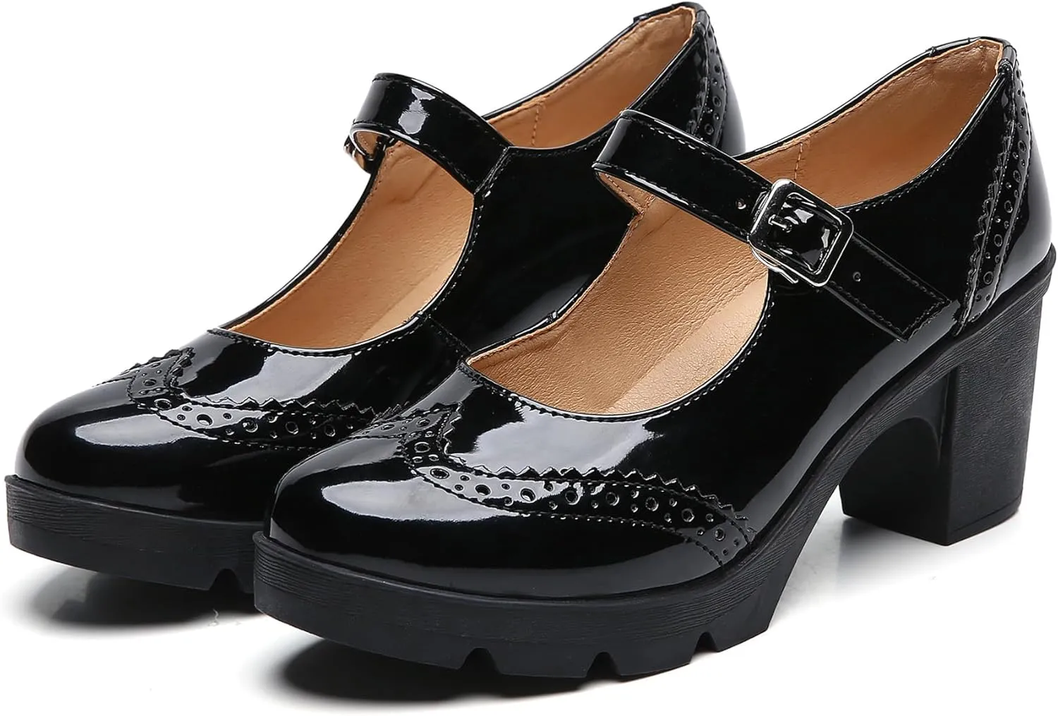 DADAWEN Women's Chunky Low Block Heels Mary Jane Closed Toe Work Pumps Comfortable Round Toe Oxfords Dress Wedding Shoes
