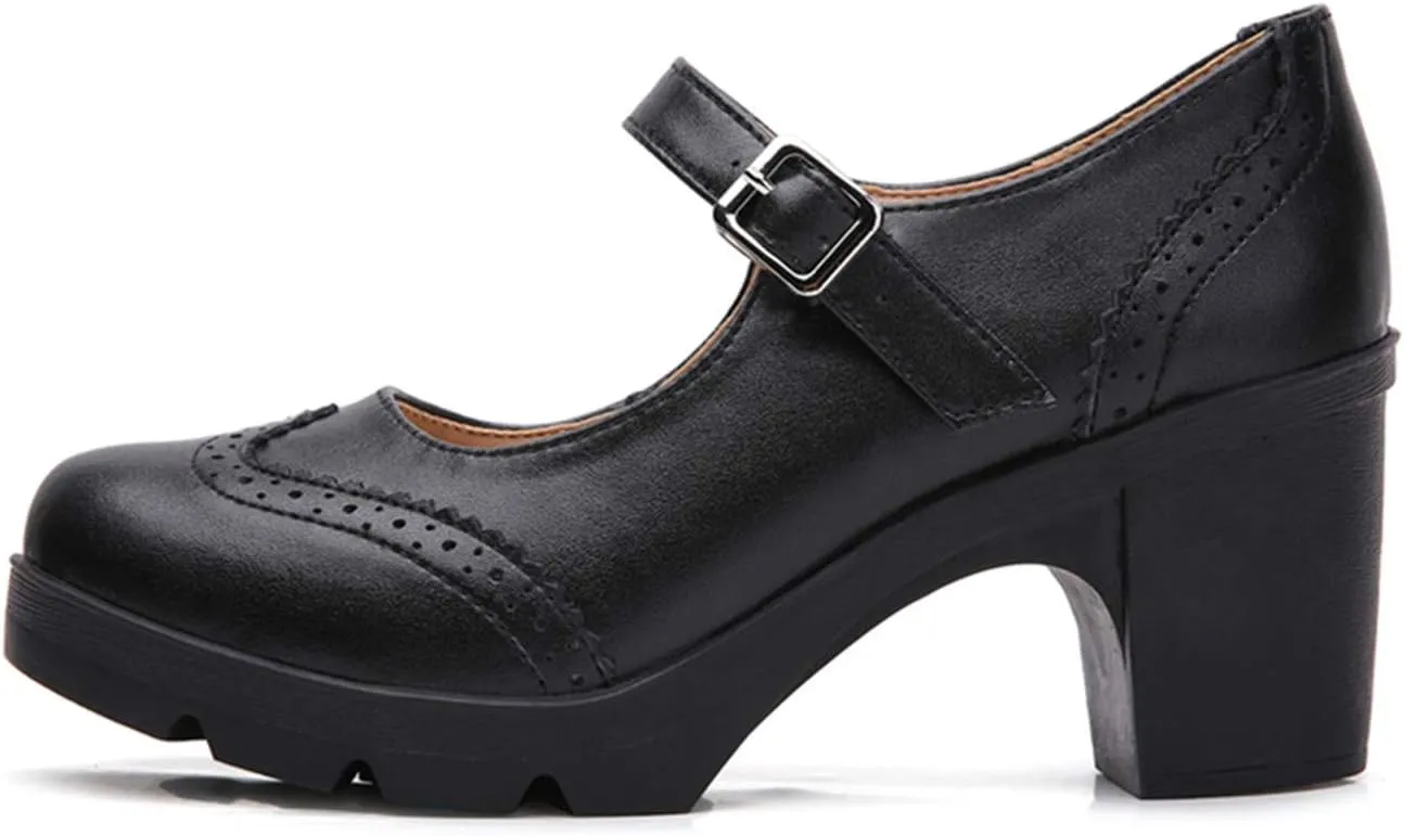 DADAWEN Women's Chunky Low Block Heels Mary Jane Closed Toe Work Pumps Comfortable Round Toe Oxfords Dress Wedding Shoes