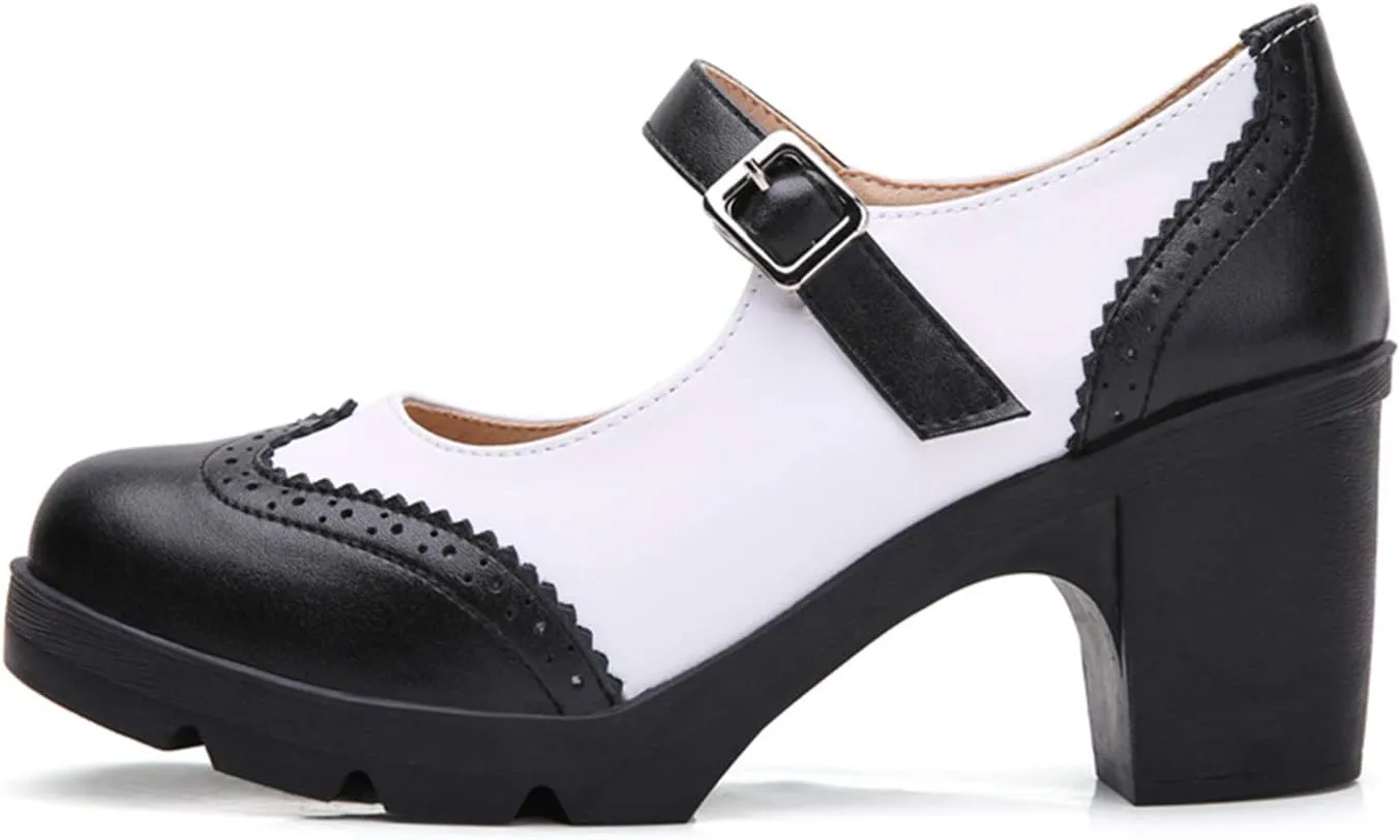 DADAWEN Women's Chunky Low Block Heels Mary Jane Closed Toe Work Pumps Comfortable Round Toe Oxfords Dress Wedding Shoes