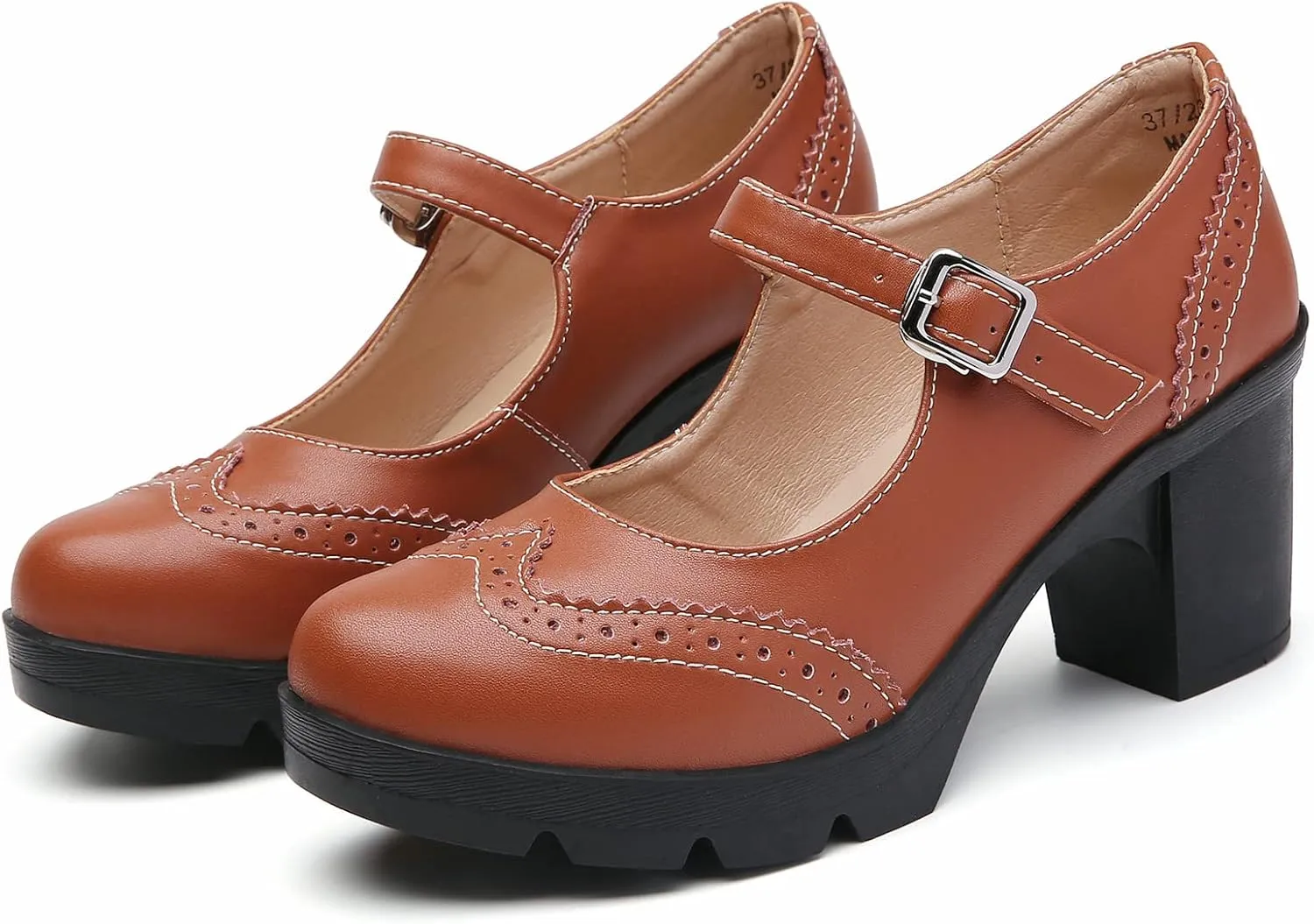 DADAWEN Women's Chunky Low Block Heels Mary Jane Closed Toe Work Pumps Comfortable Round Toe Oxfords Dress Wedding Shoes