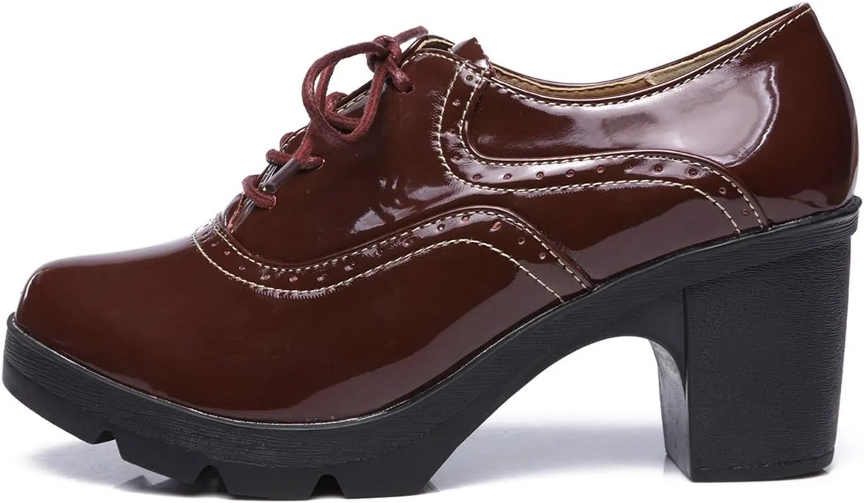 DADAWEN Women's Classic T-Strap Platform Mid-Heel Square Toe Oxfords Dress Shoes