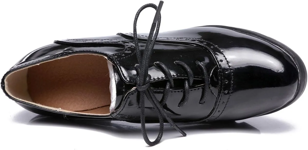 DADAWEN Women's Classic T-Strap Platform Mid-Heel Square Toe Oxfords Dress Shoes