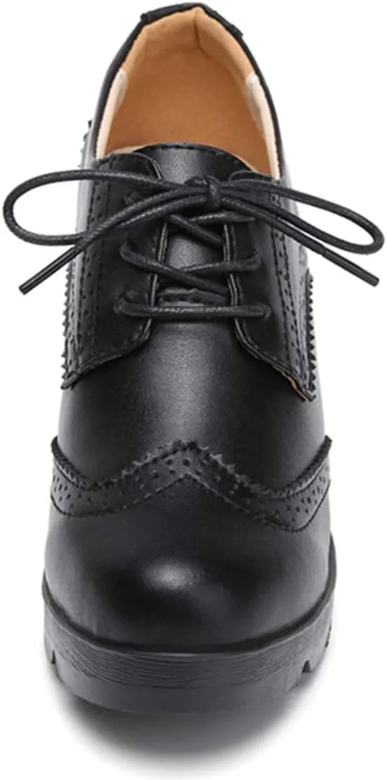 DADAWEN Women's Classic T-Strap Platform Mid-Heel Square Toe Oxfords Dress Shoes