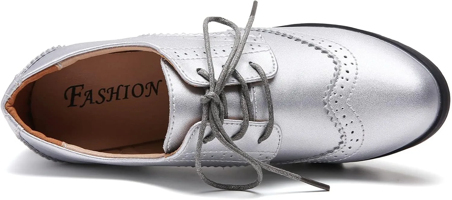 DADAWEN Women's Classic T-Strap Platform Mid-Heel Square Toe Oxfords Dress Shoes