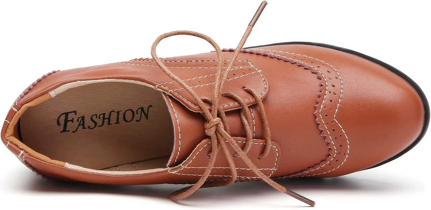 DADAWEN Women's Classic T-Strap Platform Mid-Heel Square Toe Oxfords Dress Shoes