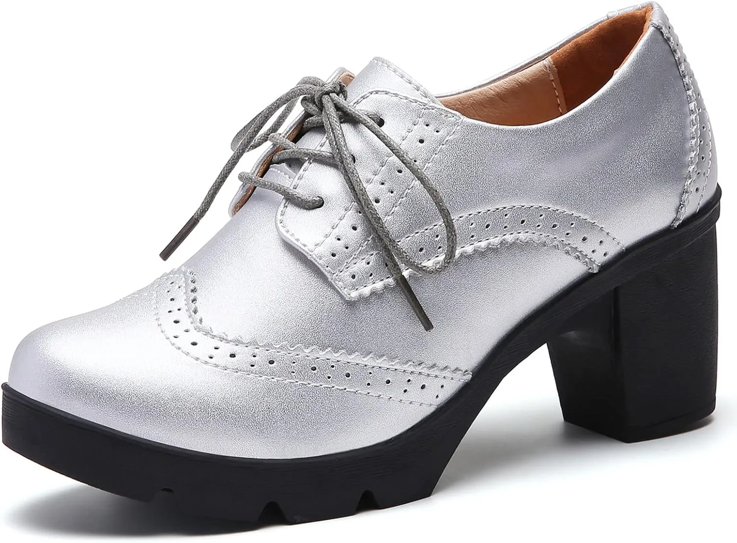 DADAWEN Women's Classic T-Strap Platform Mid-Heel Square Toe Oxfords Dress Shoes