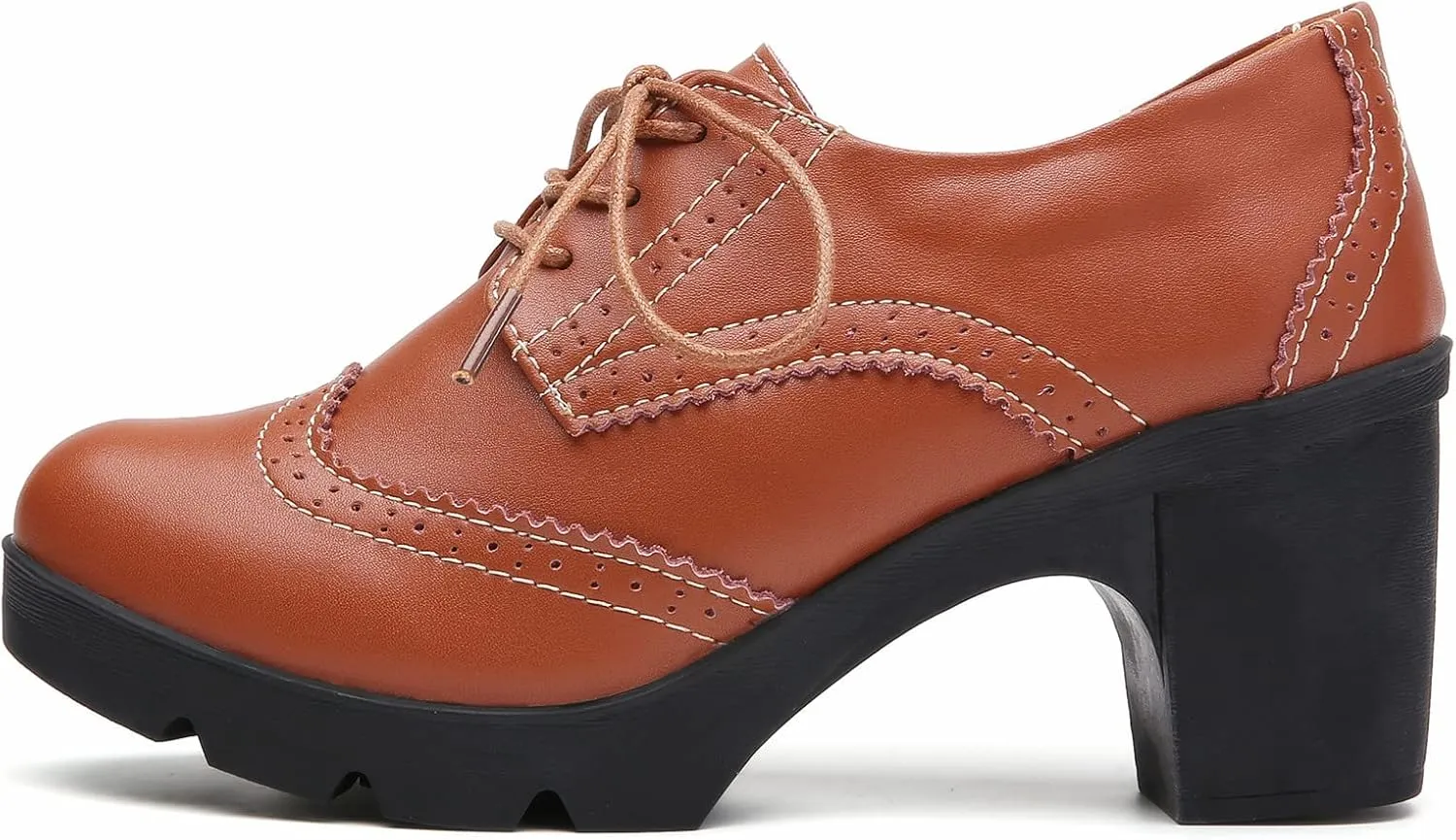 DADAWEN Women's Classic T-Strap Platform Mid-Heel Square Toe Oxfords Dress Shoes