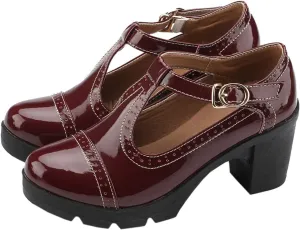 DADAWEN Women's Classic T-Strap Platform Mid-Heel Square Toe Oxfords Dress Shoes