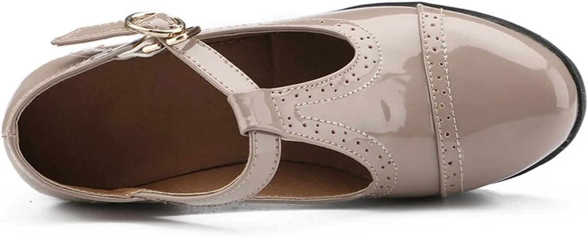 DADAWEN Women's Classic T-Strap Platform Mid-Heel Square Toe Oxfords Dress Shoes