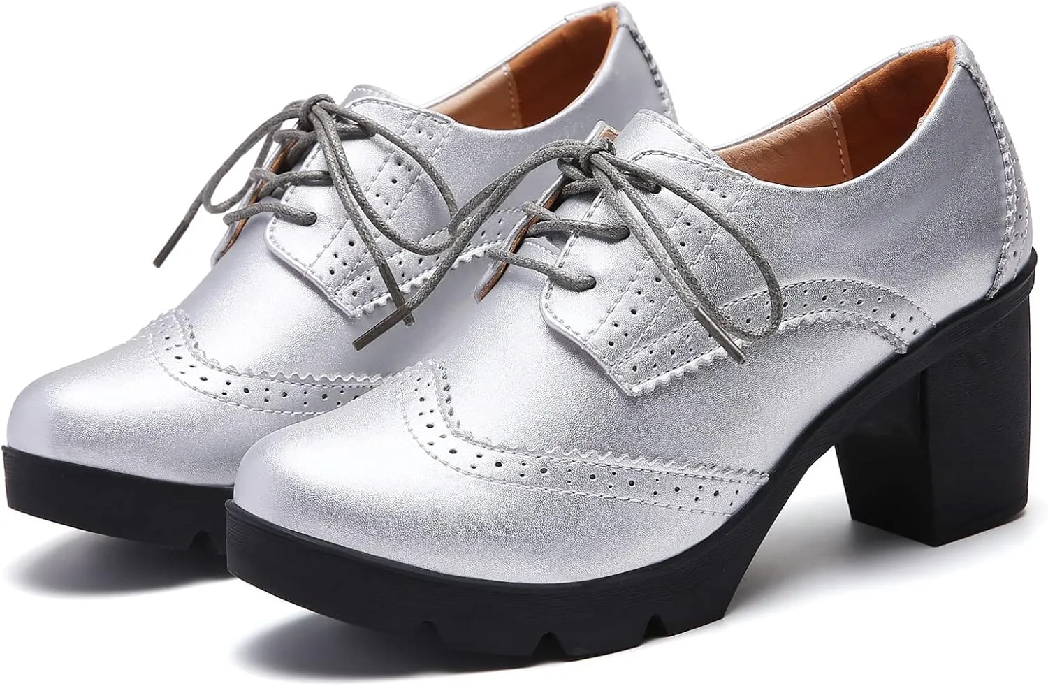 DADAWEN Women's Classic T-Strap Platform Mid-Heel Square Toe Oxfords Dress Shoes