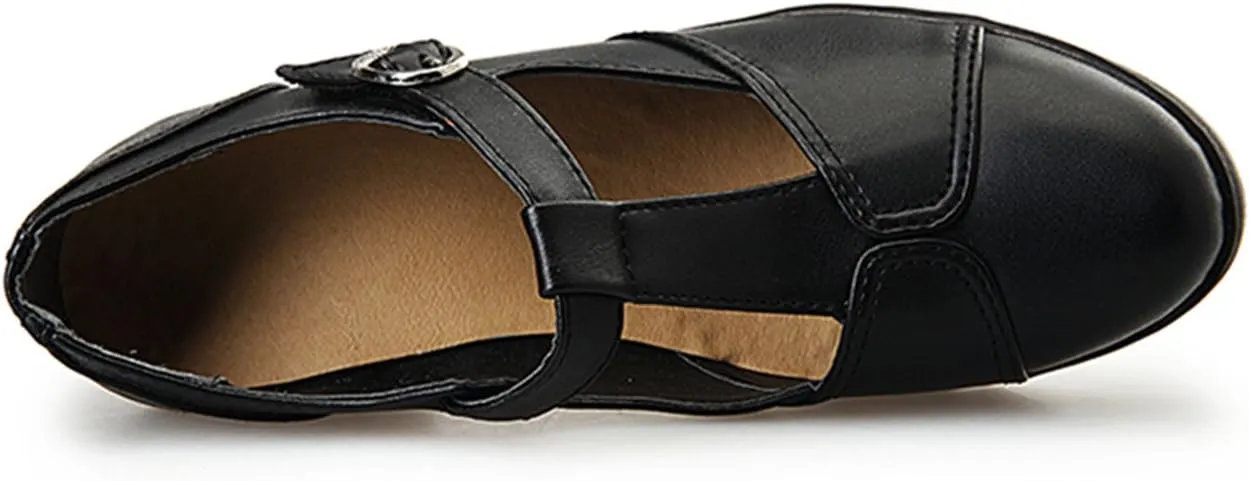 DADAWEN Women's Classic T-Strap Platform Mid-Heel Square Toe Oxfords Dress Shoes
