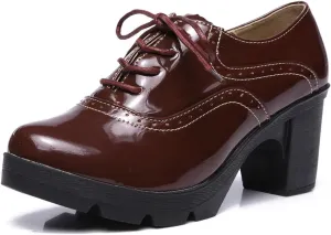 DADAWEN Women's Classic T-Strap Platform Mid-Heel Square Toe Oxfords Dress Shoes