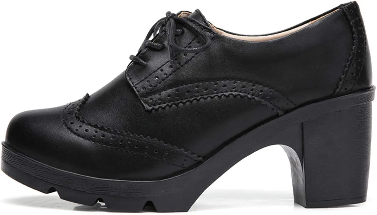 DADAWEN Women's Classic T-Strap Platform Mid-Heel Square Toe Oxfords Dress Shoes