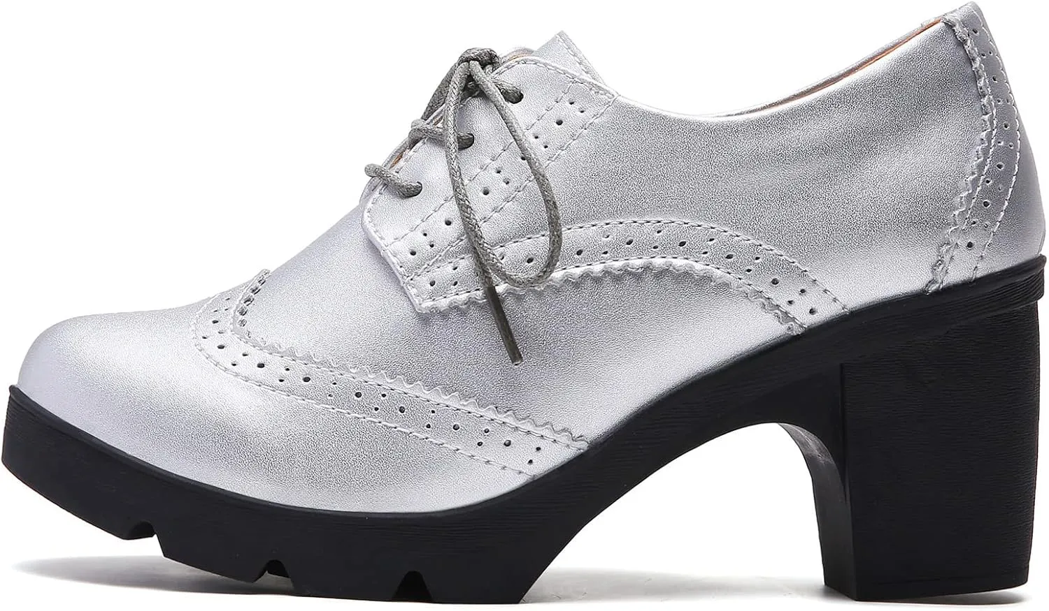 DADAWEN Women's Classic T-Strap Platform Mid-Heel Square Toe Oxfords Dress Shoes