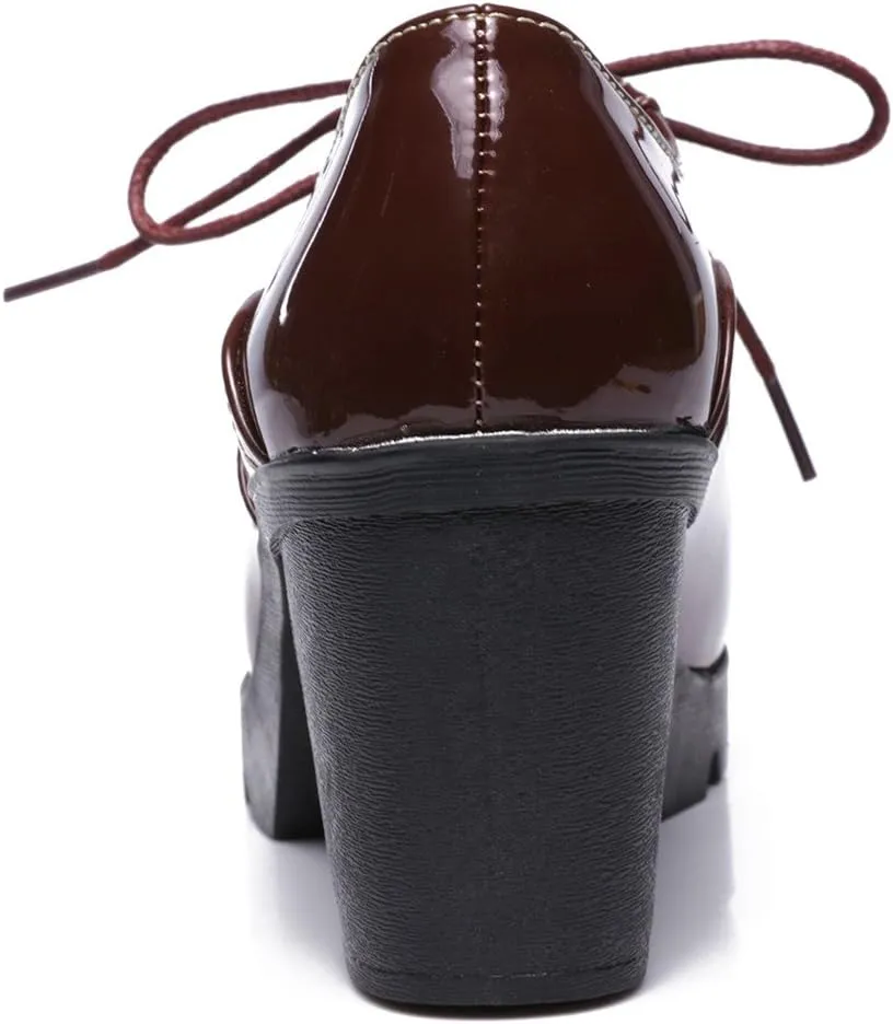 DADAWEN Women's Classic T-Strap Platform Mid-Heel Square Toe Oxfords Dress Shoes