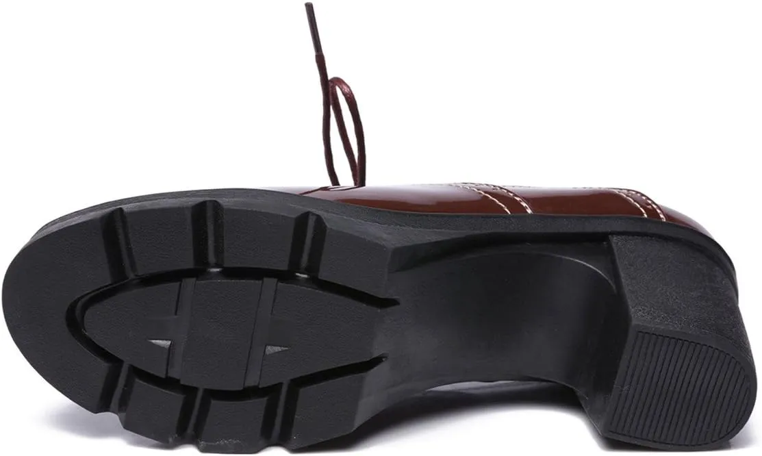DADAWEN Women's Classic T-Strap Platform Mid-Heel Square Toe Oxfords Dress Shoes