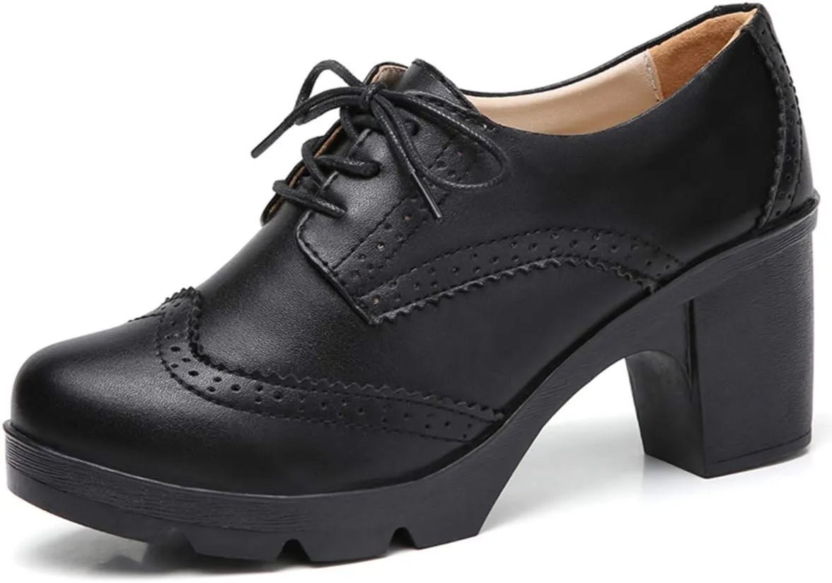 DADAWEN Women's Classic T-Strap Platform Mid-Heel Square Toe Oxfords Dress Shoes