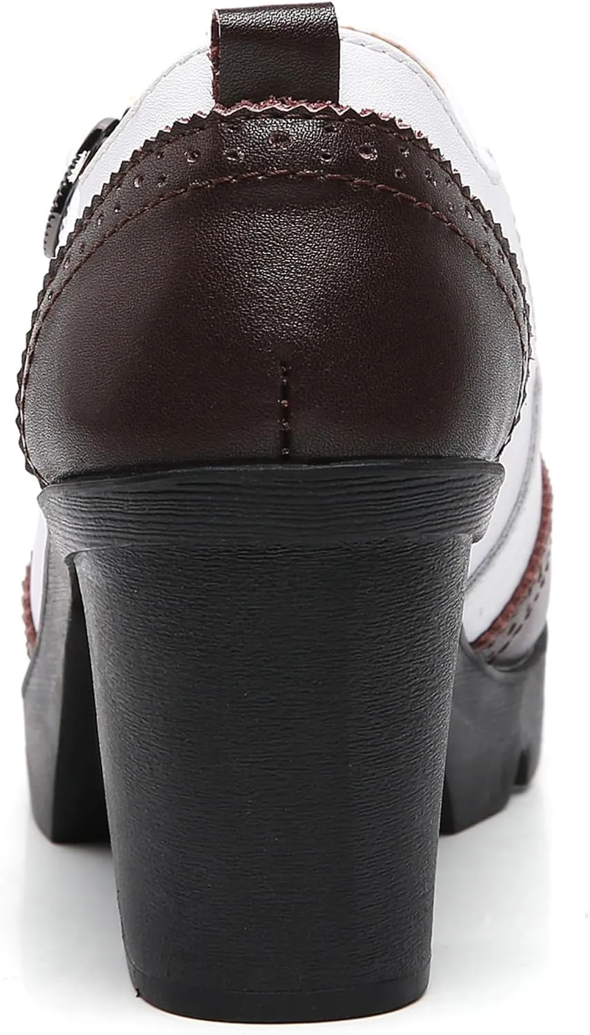 DADAWEN Women's Leather Classic Mary Jane Ankle Strap Round Toe Mid Heel Platform Pumps Oxfords Dress Shoes