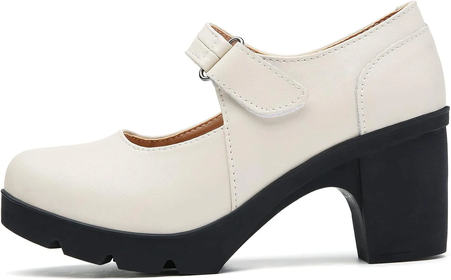 DADAWEN Women's Leather Classic Mid Heel Mary Jane Square Toe Oxfords Platform Dress Pumps Shoes