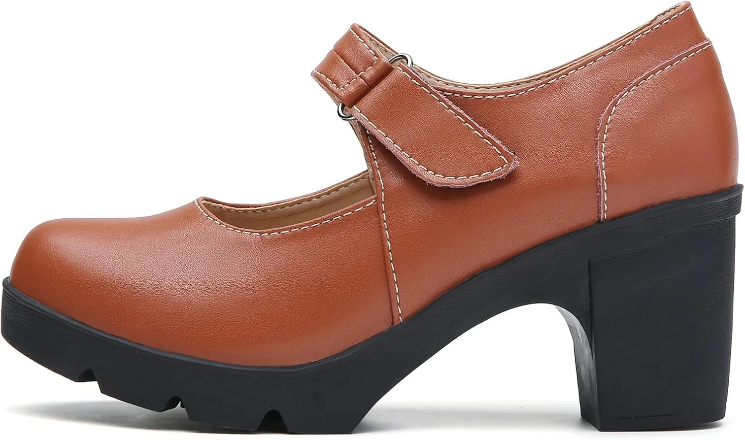 DADAWEN Women's Leather Classic Mid Heel Mary Jane Square Toe Oxfords Platform Dress Pumps Shoes