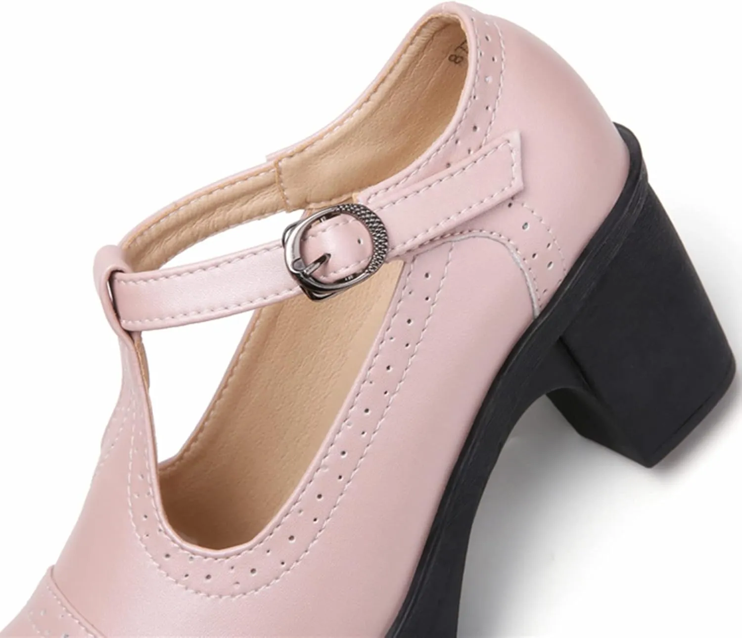 DADAWEN Women's Leather Classic T-Strap Platform Chunky Mid-Heel Mary Jane Square Toe Oxfords Dress Pump Shoes