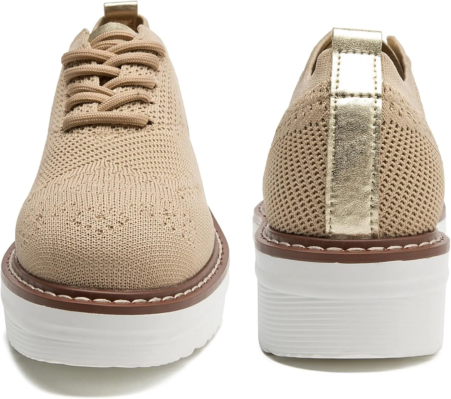DADAWEN Women's Platform Lace-Up Wingtips Square Toe Oxford Shoes Mesh Breathable Knit Comfort Casual Dressy School Work Dress Shoes
