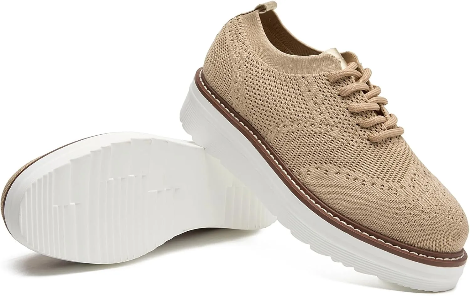 DADAWEN Women's Platform Lace-Up Wingtips Square Toe Oxford Shoes Mesh Breathable Knit Comfort Casual Dressy School Work Dress Shoes