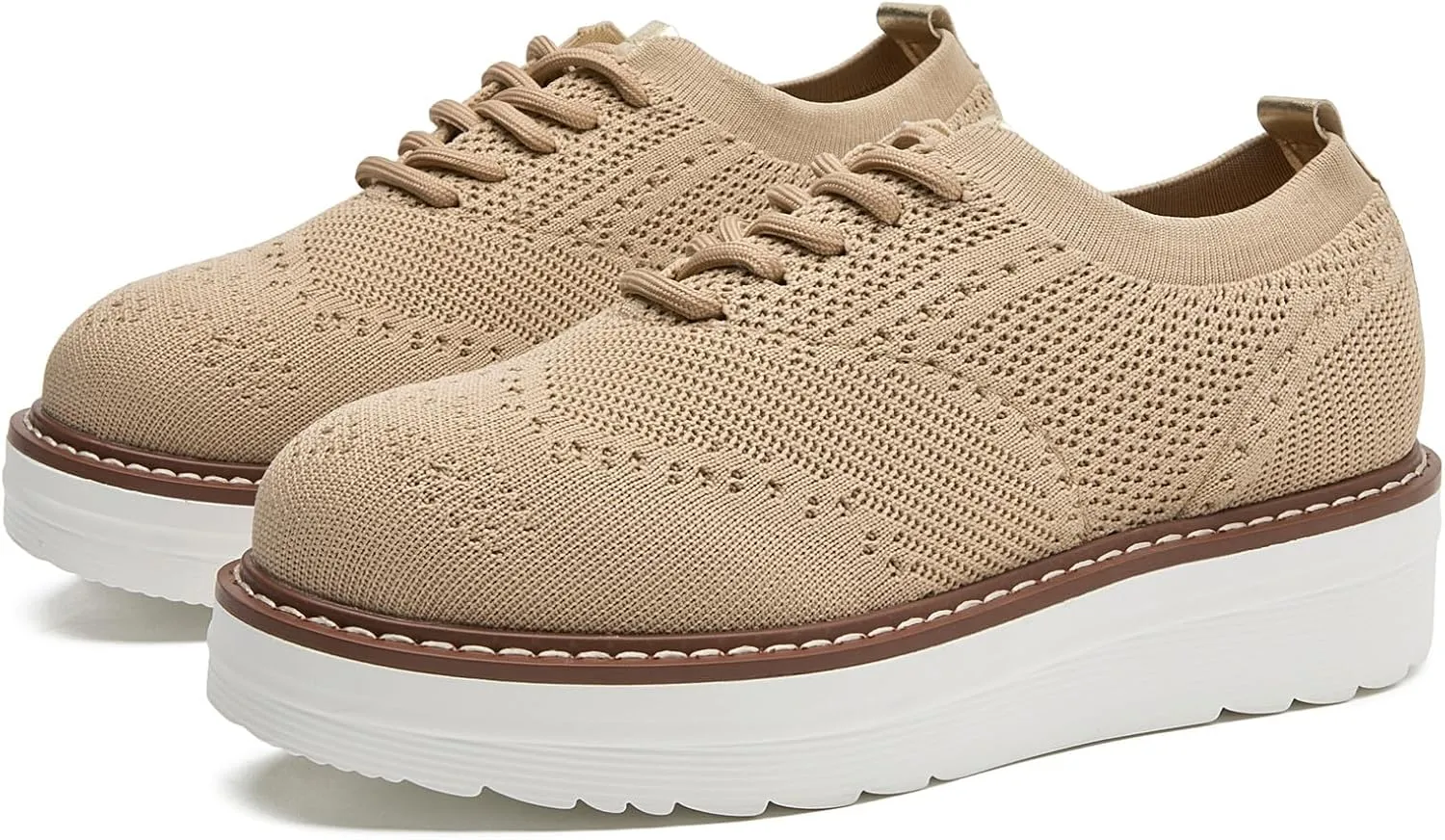 DADAWEN Women's Platform Lace-Up Wingtips Square Toe Oxford Shoes Mesh Breathable Knit Comfort Casual Dressy School Work Dress Shoes
