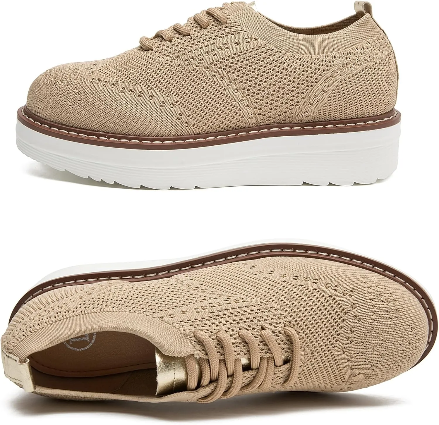 DADAWEN Women's Platform Lace-Up Wingtips Square Toe Oxford Shoes Mesh Breathable Knit Comfort Casual Dressy School Work Dress Shoes
