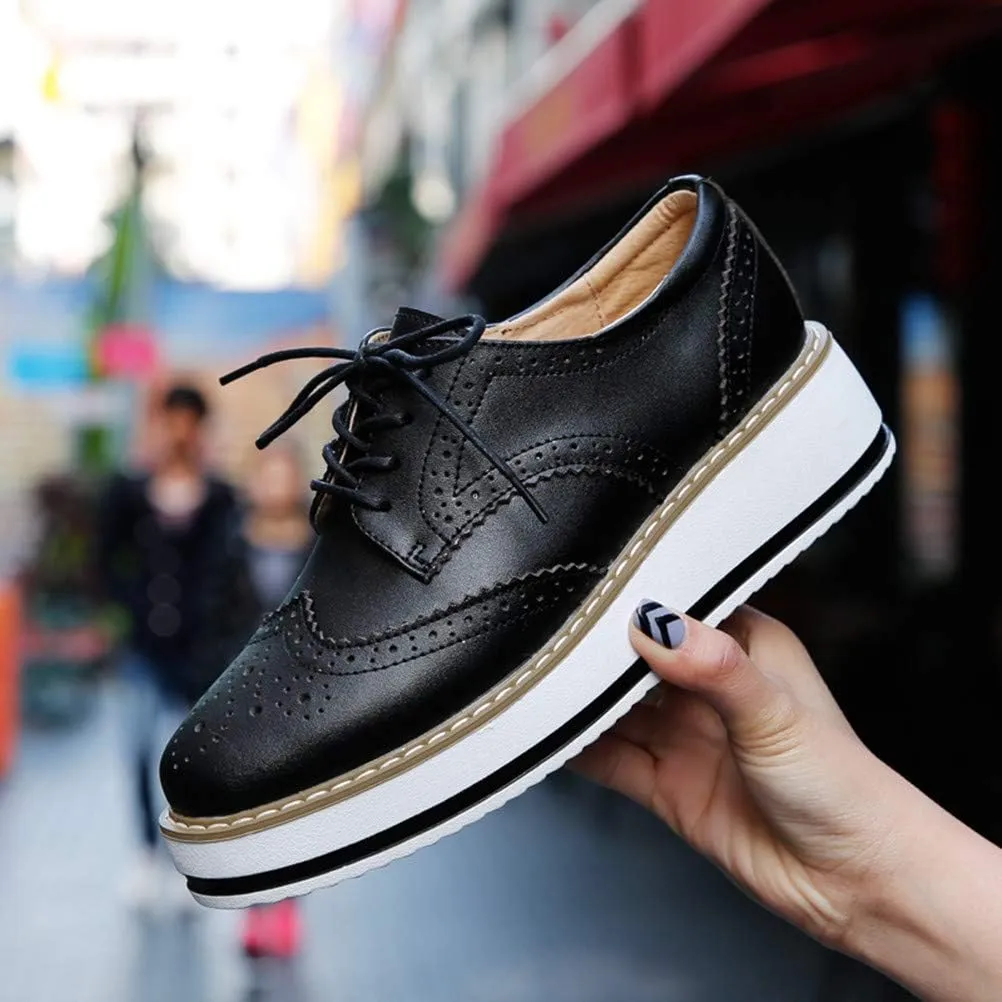 DADAWEN Women's Platform Lace-Up Wingtips Square Toe Oxfords Shoe