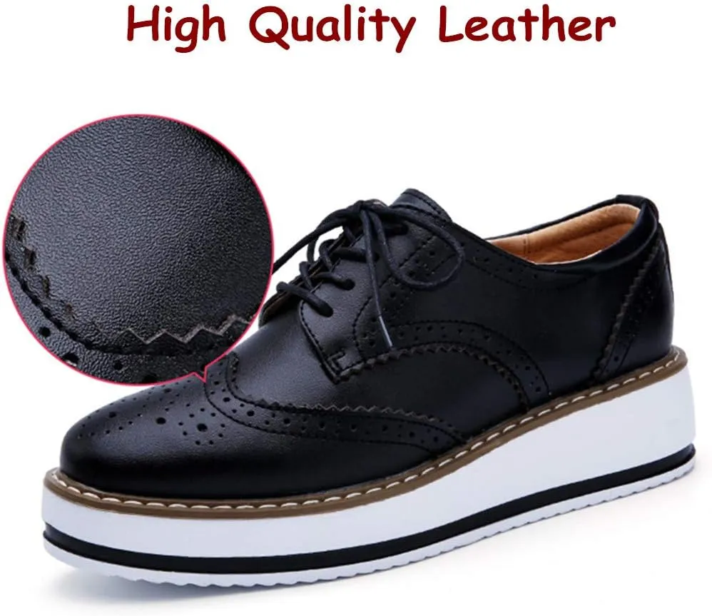 DADAWEN Women's Platform Lace-Up Wingtips Square Toe Oxfords Shoe