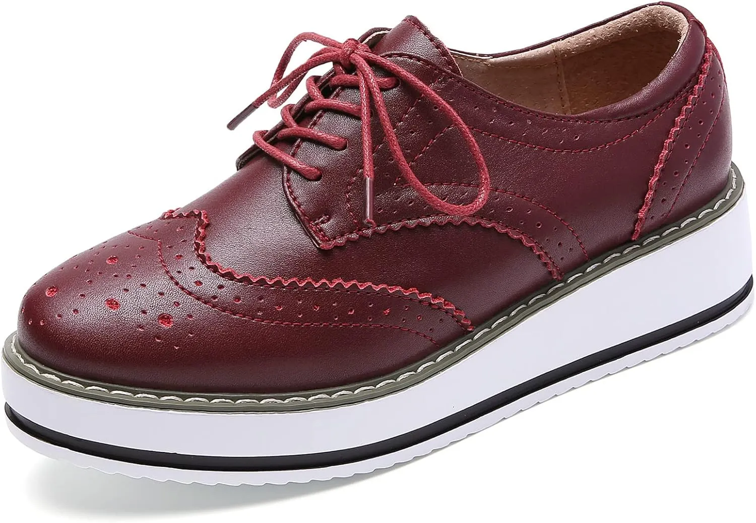 DADAWEN Women's Platform Lace-Up Wingtips Square Toe Oxfords Shoe