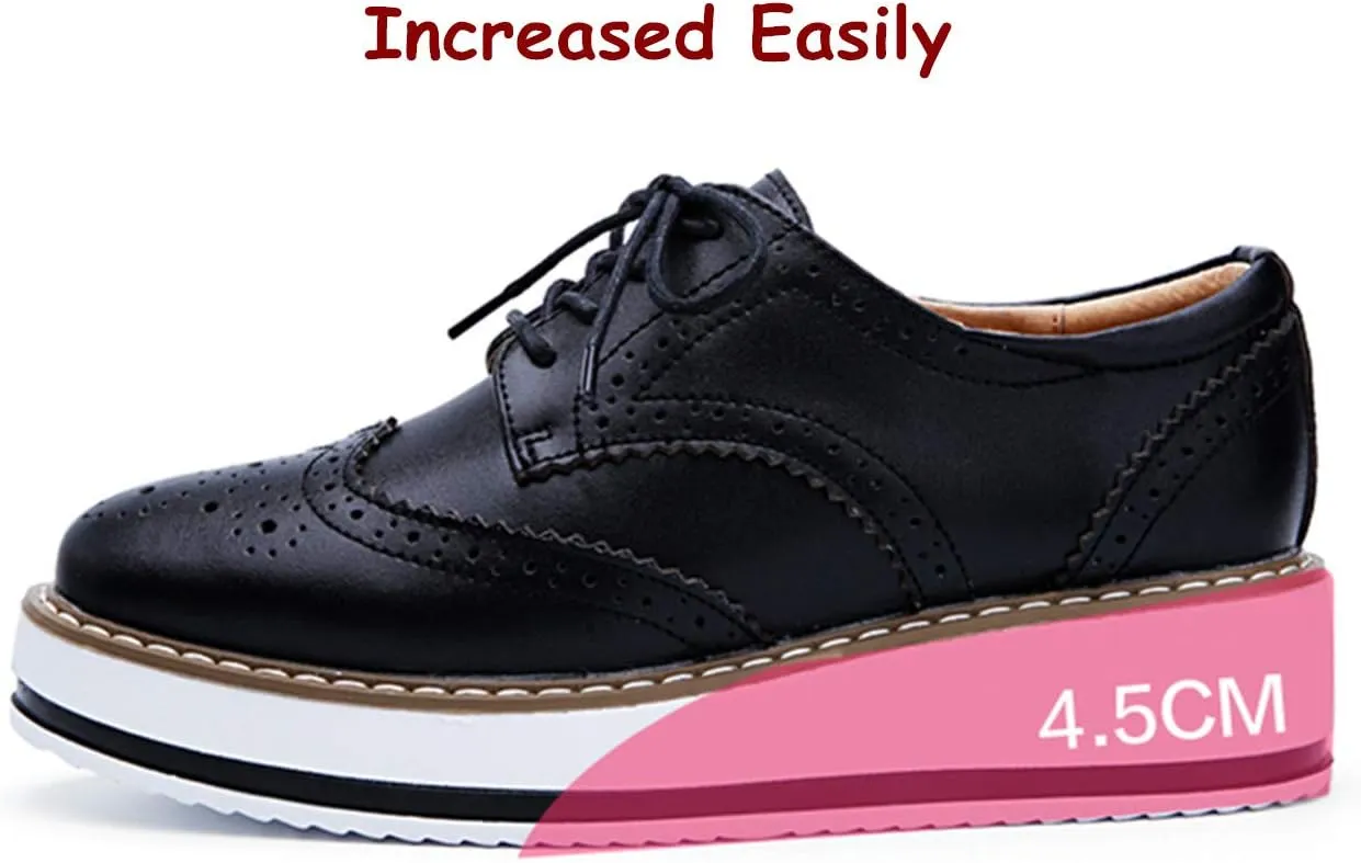 DADAWEN Women's Platform Lace-Up Wingtips Square Toe Oxfords Shoe