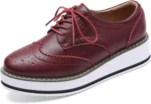 DADAWEN Women's Platform Lace-Up Wingtips Square Toe Oxfords Shoe