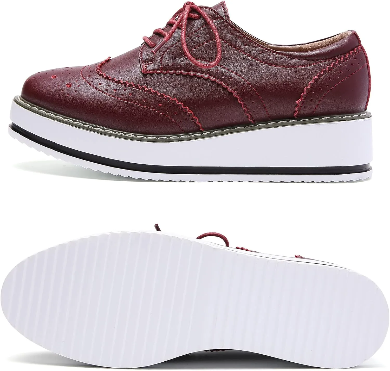 DADAWEN Women's Platform Lace-Up Wingtips Square Toe Oxfords Shoe