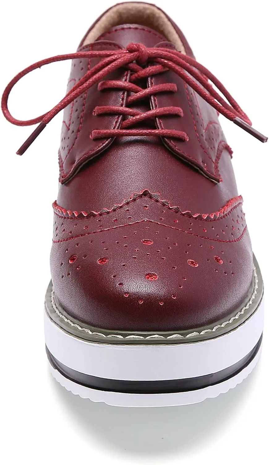 DADAWEN Women's Platform Lace-Up Wingtips Square Toe Oxfords Shoe